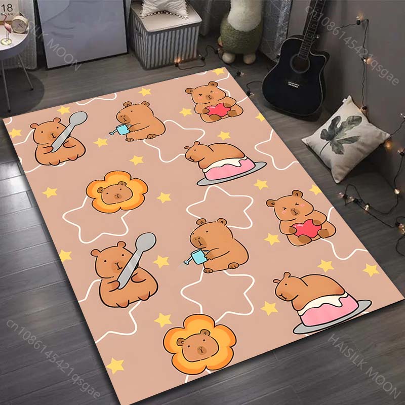 1PC Cute Capybara Print Cartoon Carpet for Living Room Bedroom Doormat Decor Sofa Table Area Rug Non-slip Floor Mat for Gifts