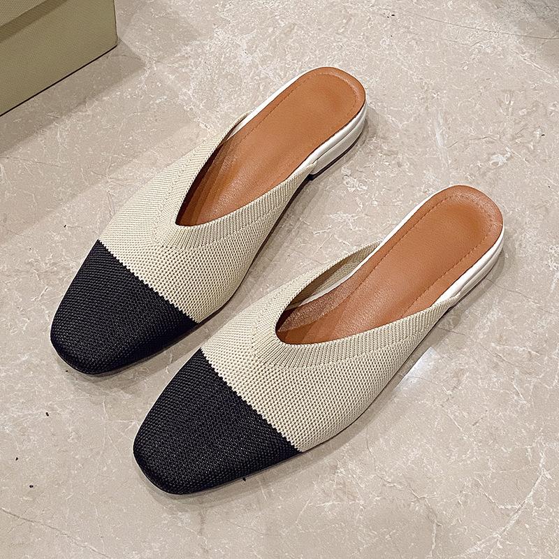 Baotou Half Slippers Women's Spring and Summer 2025 New Fashion Outer Wear Thick Heels Cool Slippers Pointed Lazy Low Heel Sandals Women