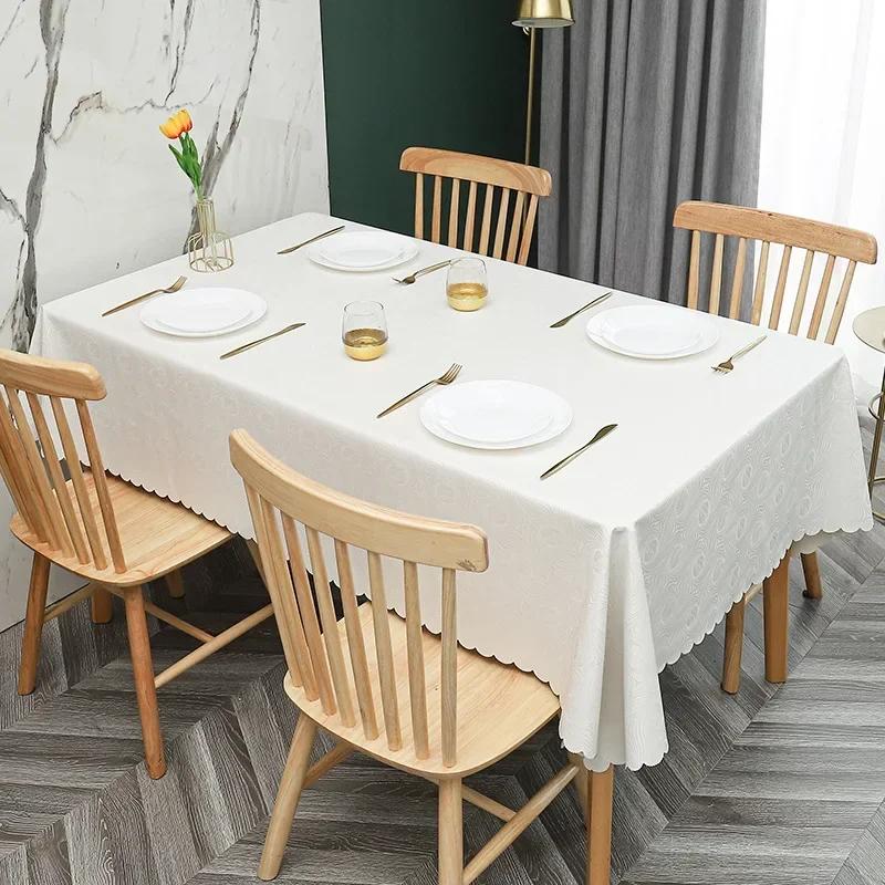 European Style PU Tablecloth, No Wash Restaurant Household Rectangular Waterproof Dining Table Fabric Jacquard Round Table Mat