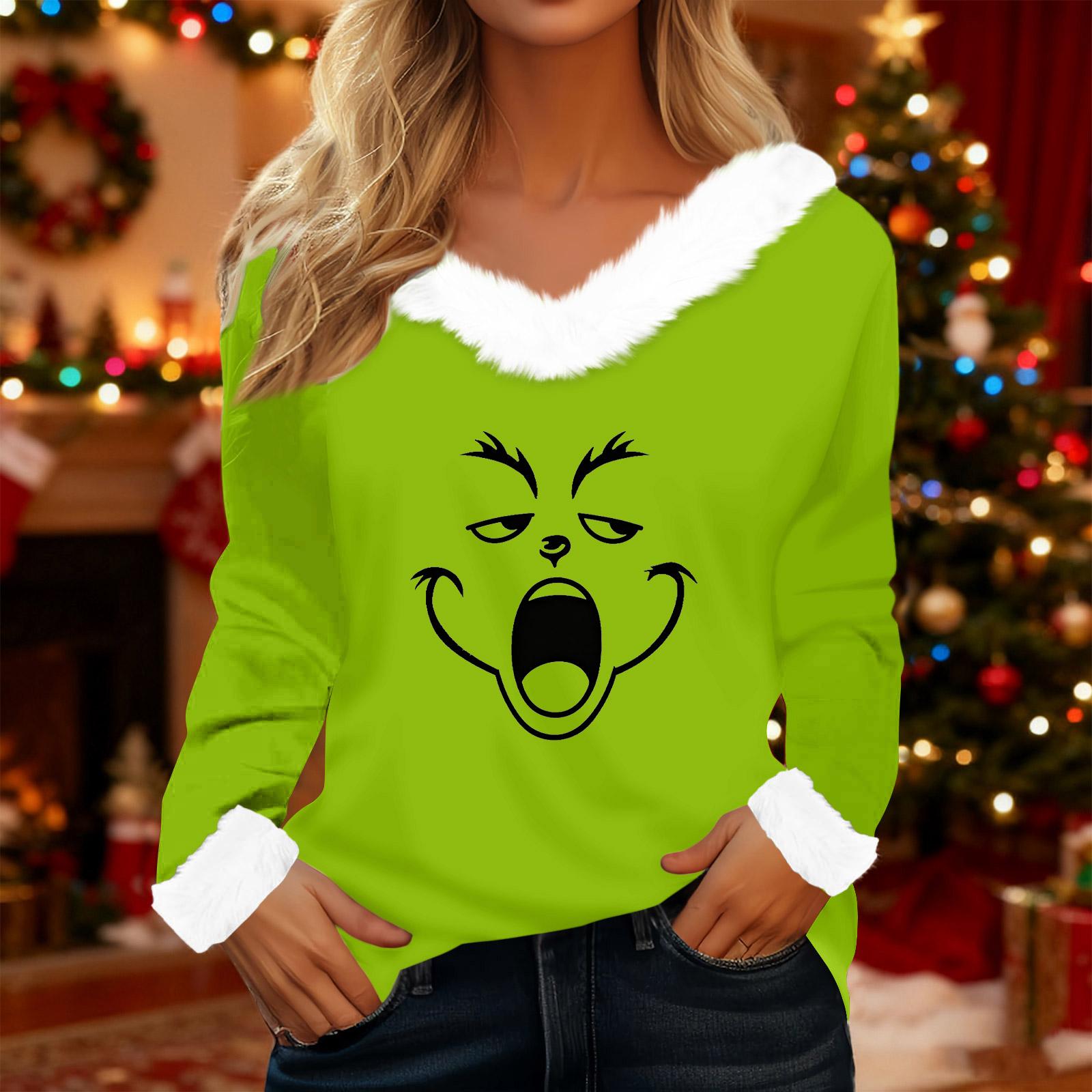 

Women s T Shirt Tee Christmas Shirt Long Sleeve Party Christmas Print Collar V Neck Top XL