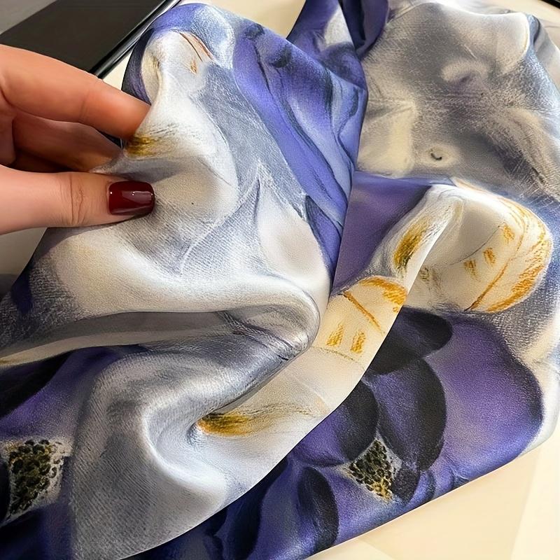 Eșarfă Pătrată de Satin Mov cu Flori de Lux pentru Femei Moale Ușoară Versatilă Accesoriu de Modă pentru Păr Gât Șal