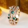 Round Stone Green Zircon Three Layers Rings For Women Vintage Gold Color Engagement Ring Wedding Jewelry Bridal Versatile Gifts