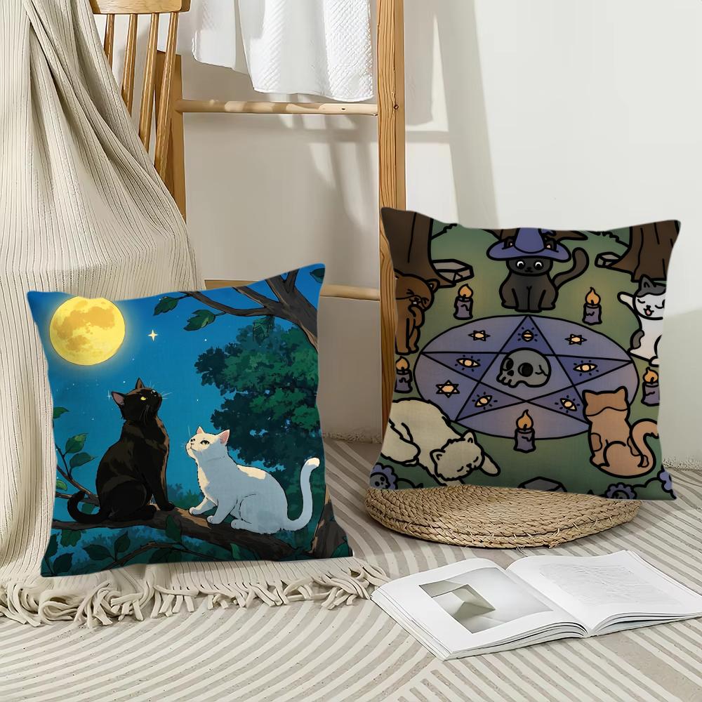 Wizard Cat Cushion Cover Soft Plush Throw Pillow Cover | Double-Sided Decorative Cushion Case | Sofa Bedroom Home Decor