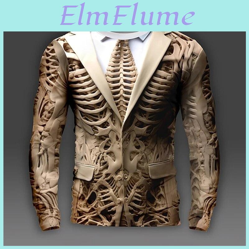 Print Pattern Skeleton Skulls 3d T Shirts Men Long Sleeve Casual Fashion Tshirt Top Sweatshirt Breathable Streetwear Loose Tees