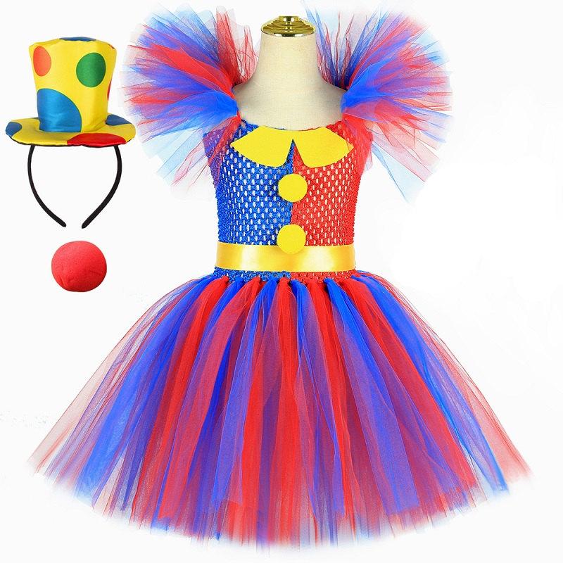 Pomni Kostuum Kinderen Tutu Jurk Cartoon The Amazing Digital Circus Clown Kostuum voor Meisjes Halloween Carnaval Feestjurk Kleding 2T blue
