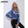 JPNTKY Women's Fashion Casual Solid Color Print Long Sleeve POLO Neck Blouses & Shirts