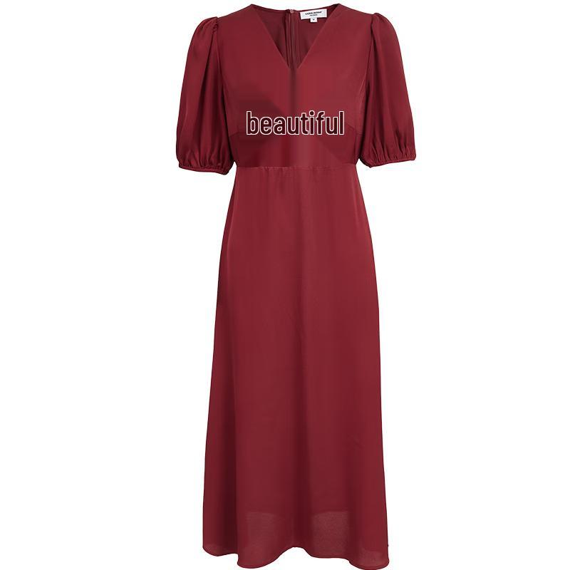 

VEROMODA 2025 Spring V-Neck Puff Sleeve A-Line Maxi Dress M