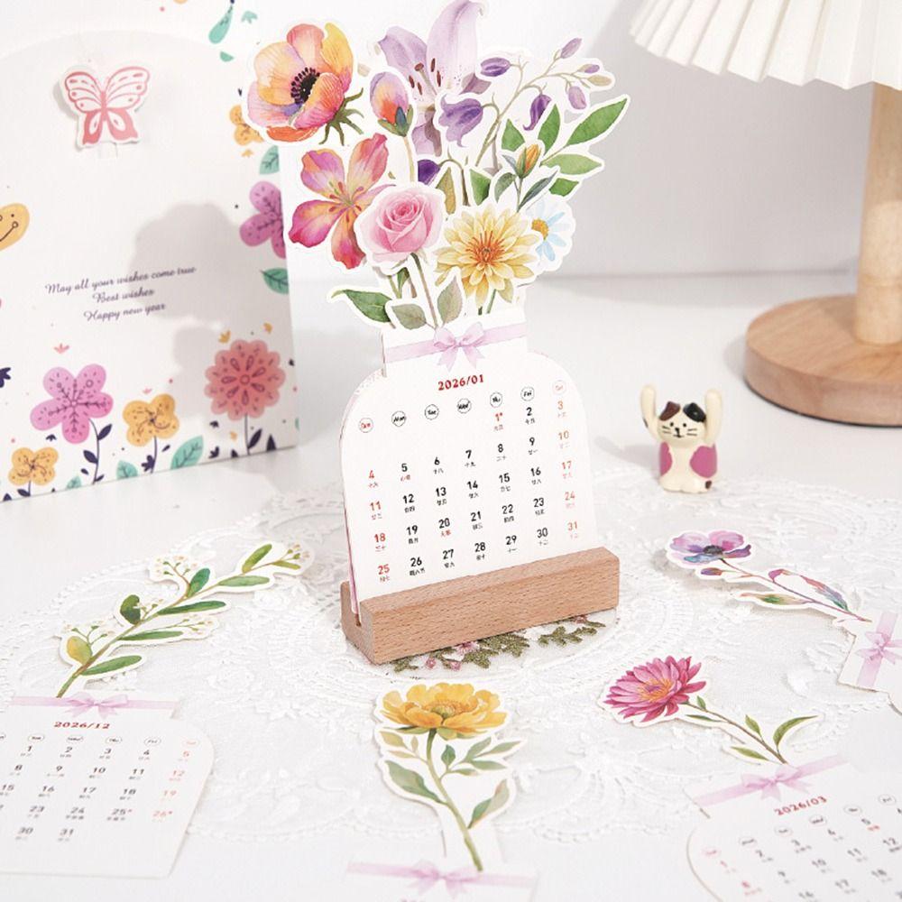 Wooden Base 2026 Desktop Calendar Vase Shaped Monthly Planner  for Table Desk Decor