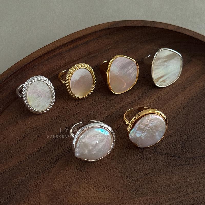 Natural Texture Fritillary Round Index Finger Ring Shell Light Luxury Ring Niche Design High Fashion Personality Versatile