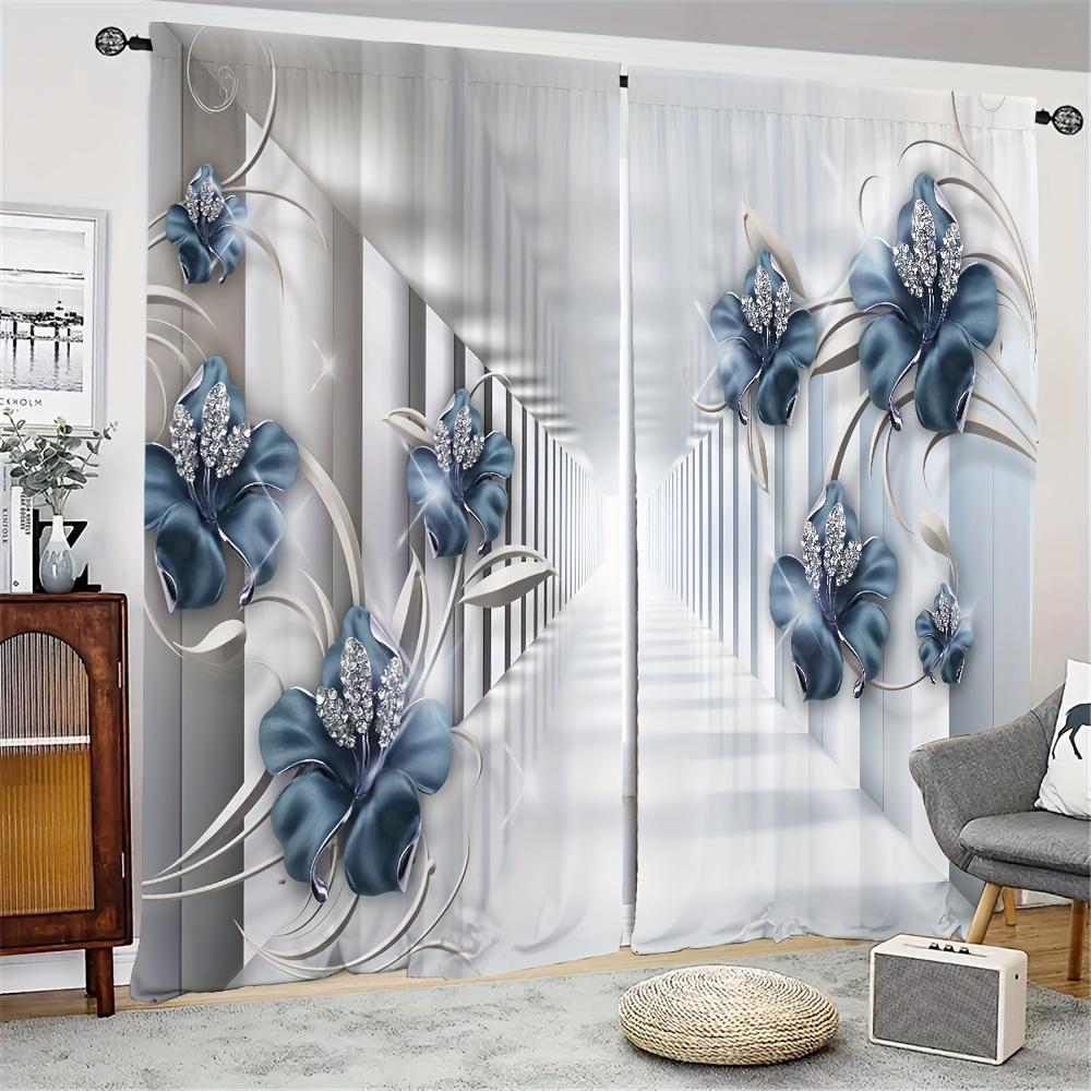 Red Gold Diamond Flower Floral Window Curtains Blinds For Living Room Kid's Bedroom Bathroom Kicthen Office Door Home Decor2Pcs