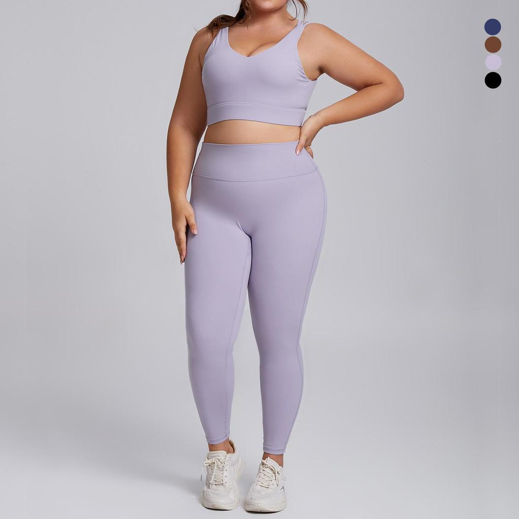 Plus Size High Elastic Yoga Suit: Women's Brushed Nude Feel Set with Shockproof Sportswear