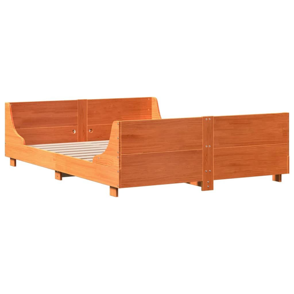 Vidaxl Bed Frame Without Mattress, Waxed Brown, 160X200 Cm, Solid Pine