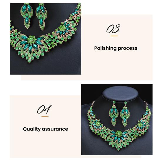 1 Set Earrings Necklace Set Elegant Green Faux Crystal Jewelry Set for Women Wedding Party Accessories Dazzling Stud Earrings Necklace Gift Giving