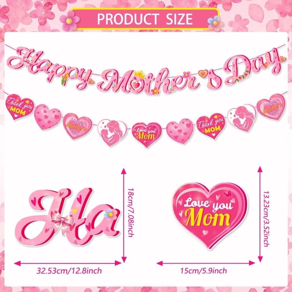 Happy Mother's Day Hanging Swirls Hearts Pattern Desktop Ornament Holiday Banner  Party DIY Decor
