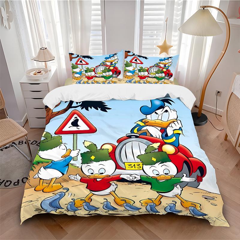 3pcs Donald Duck and Nephew Bedding Set, Including 1 Quilt Cover and 2 Pillow Shams, Without Filling, Soft and Comfortable Home Bedroom S033