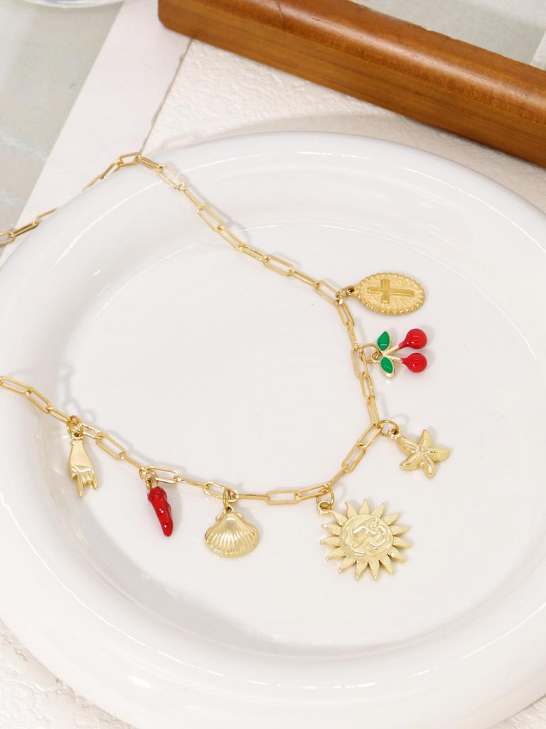Collier Charms Œil Maléfique pour Femmes Mignon Cœur Couleur Or Bohème Colliers Soleil Lune Piment Pendentif Bijoux de Soirée Haute Qualité