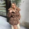 Damen Gürtel Revers Pufferjacke Mantel, Winter Mode Oberbekleidung, Lässiger Bindegürtel Langarm Trenchcoat