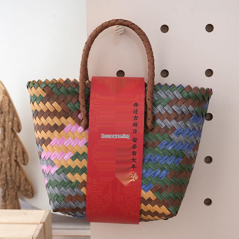 Women's Bamboo Handle Woven Beach Tote Bag