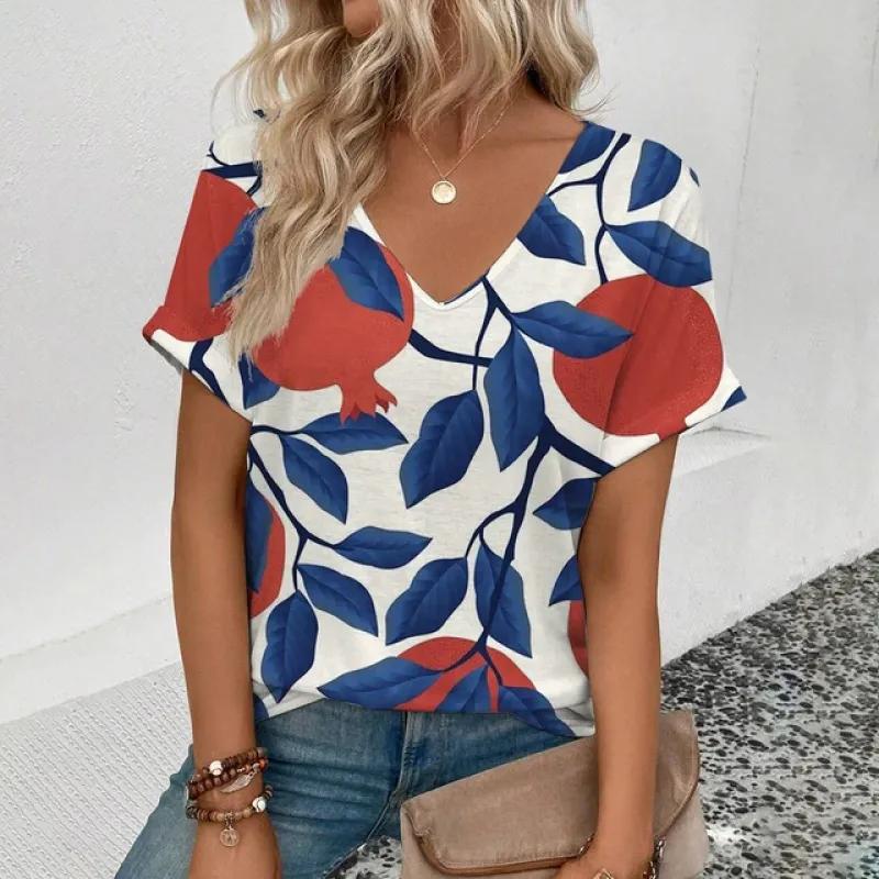 Women's Short Sleeve V-neck T-Shirt Fashion Abstract Face Print T-Shirt Summer Casual Elegant Top Women's Clothing T-Shirt