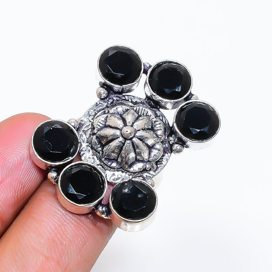 Natural Black Spinel Gemstone 925 Sterling Silver Jewelry Ring Size 7.5 ZS-1072