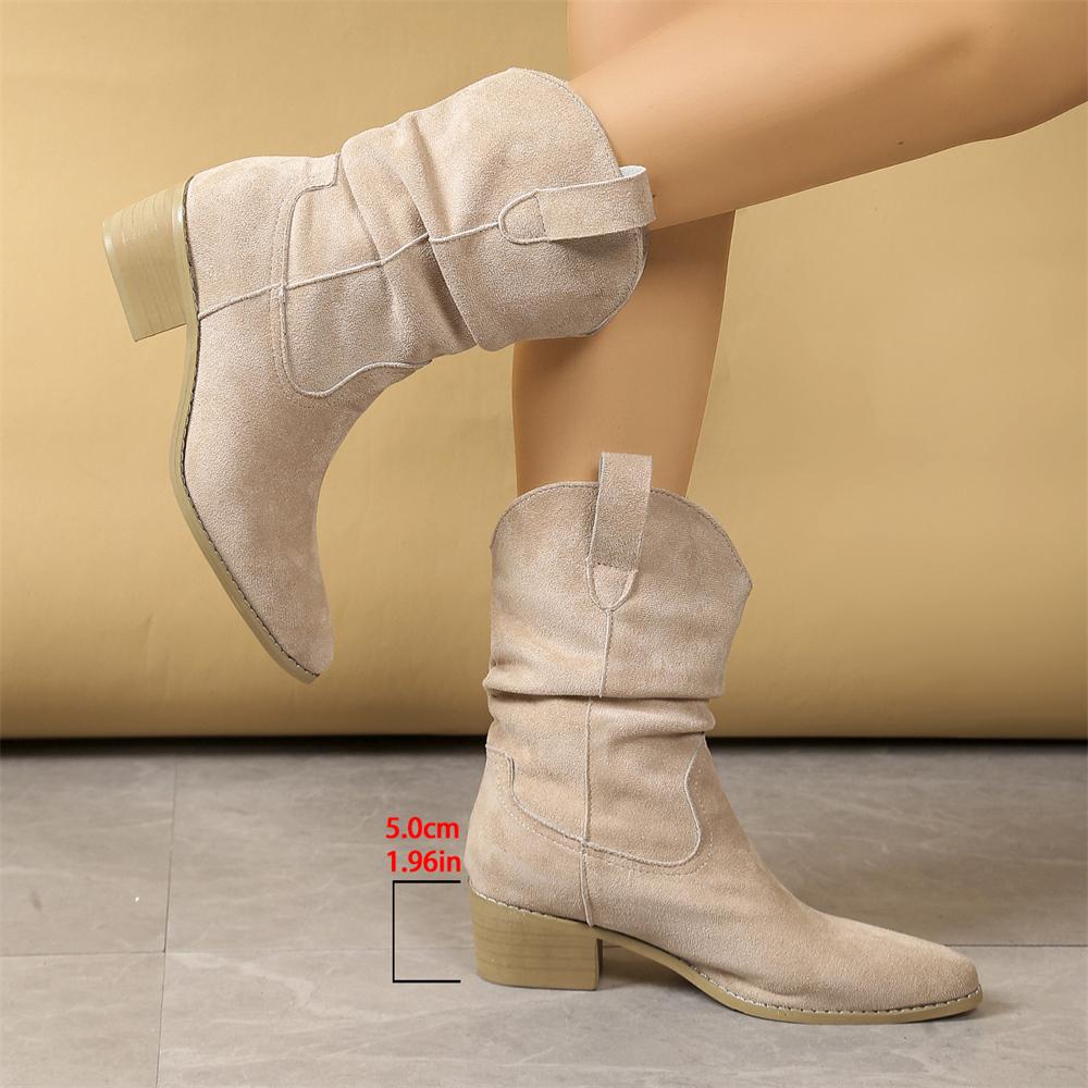 Big Size 43 Vintage Black Cowboy Boots Women Retro Leopard 5cm Heels Mid-calf Boots Shoes Winter Beige Cowgirls Western Boots