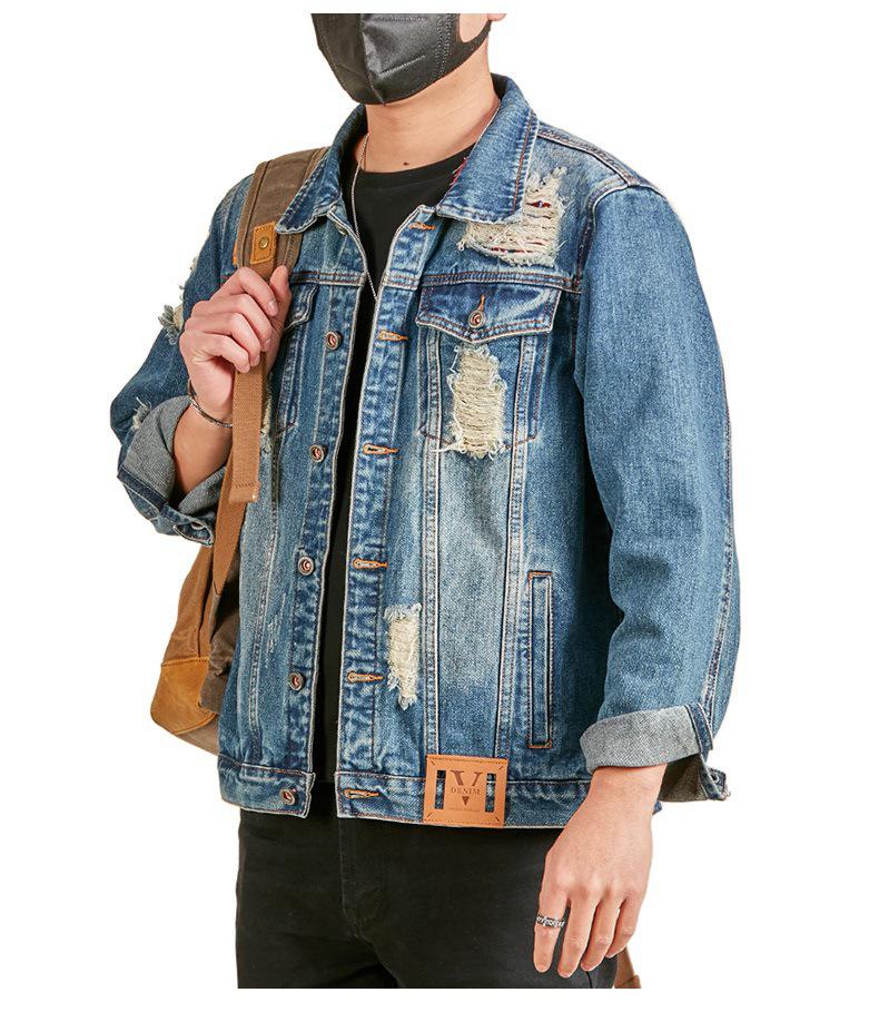 Xintang Men's Ripped Denim Jacket - 2025 Spring/Autumn High Street Workwear Trend