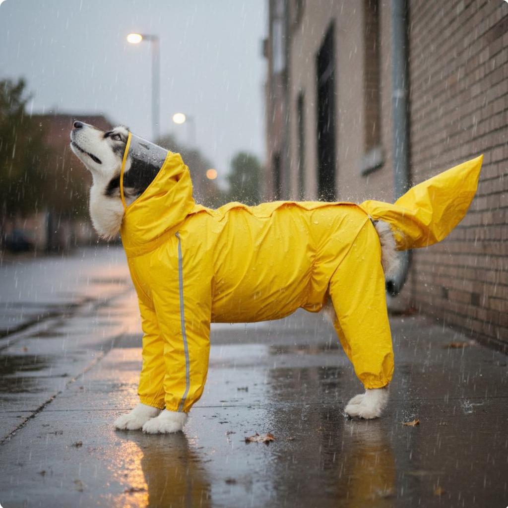 Four-Legged Dog Raincoat Gender Specific Design Full Coverage Dog Raincoat Pet Apparel Hood with Clear Visor for Large Dogs