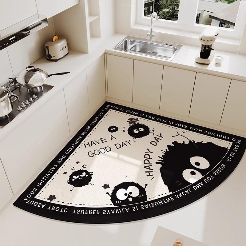 Kitchen Heart-shaped Carpet American Floral Pattern Water-absorbent Quick-drying Large Size Floor Mat Diatom Mud Non-slip Rug