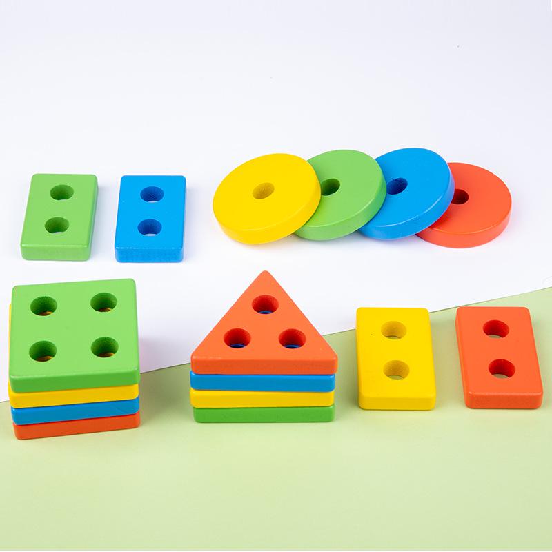 Wooden Educational Puzzle: Stacking Toys for Kids - Enhance Cognitive Skills & Hand-Eye Coordination with Geometric Shapes