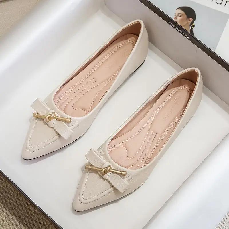 

Fashion Shoes for Women Elegant Party Anti-slip Single Leather Casual Pointed Toe Korean Style Popular Young Dress Chic Shoe Woman Flats 35