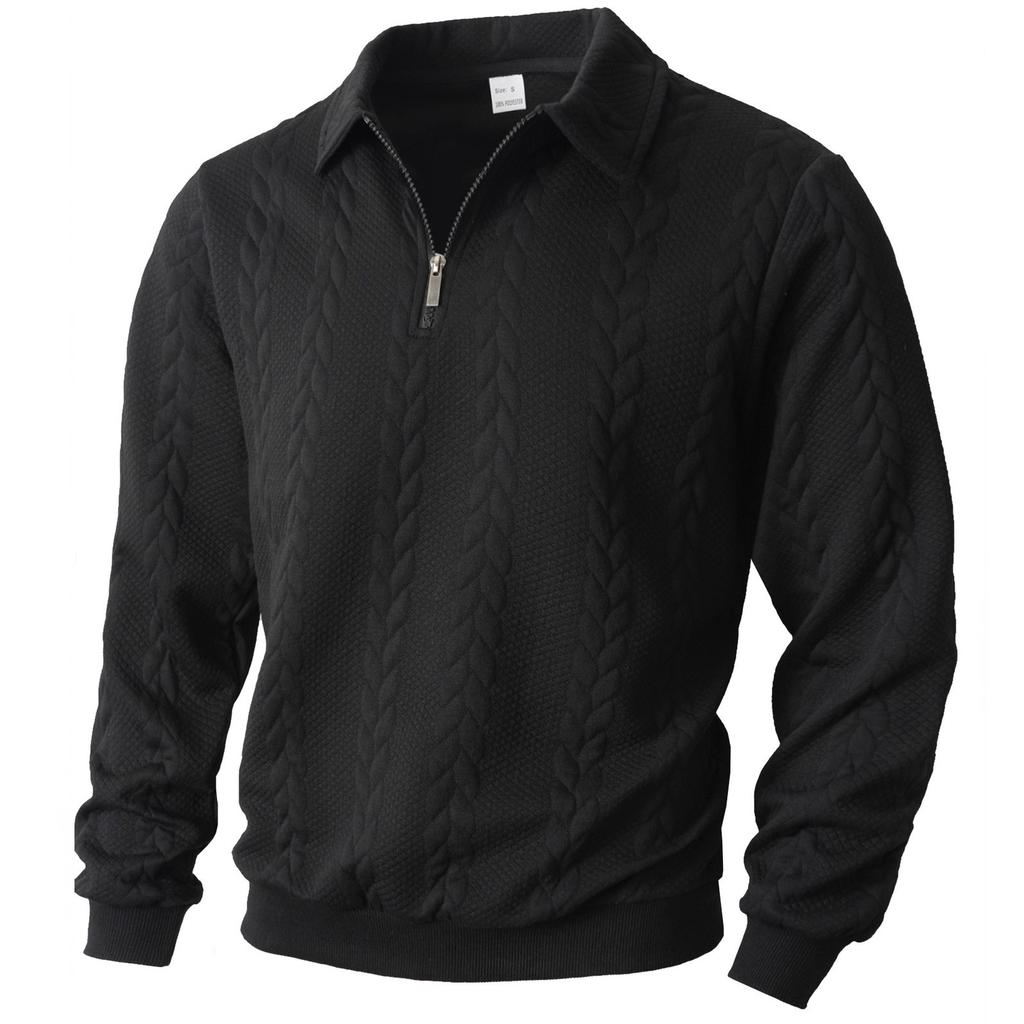 European and American jacquard autumn and winter lapel pullover semi-open zipper sweater casual sports men's knitting