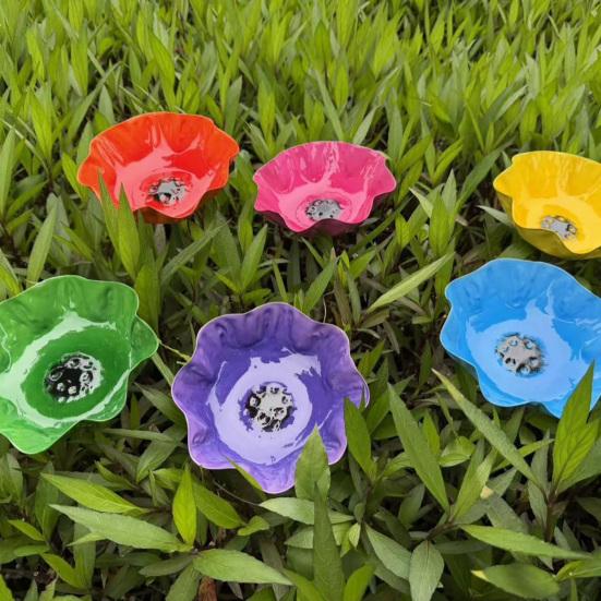 Handmade Metal Bird Feeder Garden Stake with Pollinator Water Station Bird