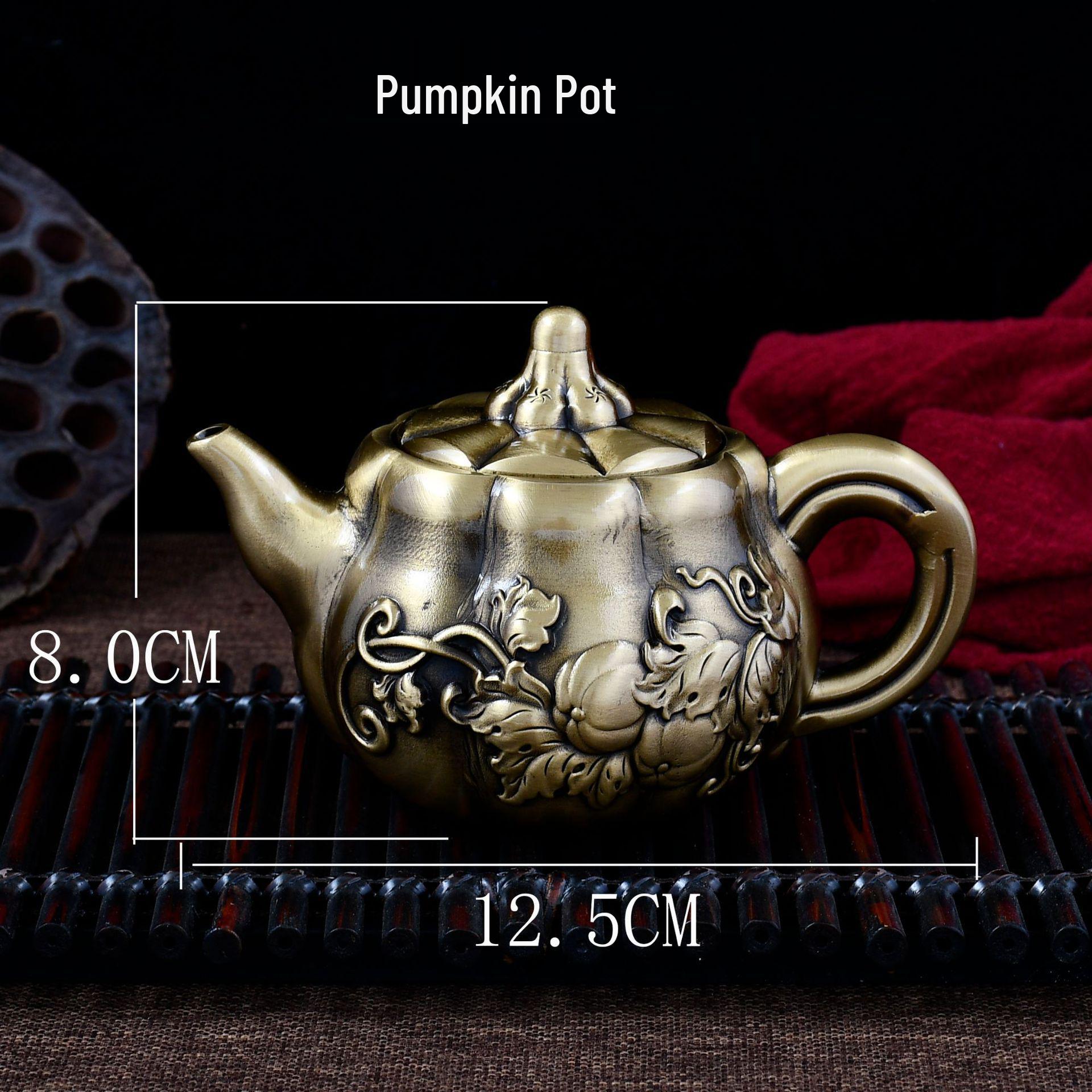 Kangxi & Qianlong Retro Aged Brass Pumpkin Pot Ornament for Home & Study