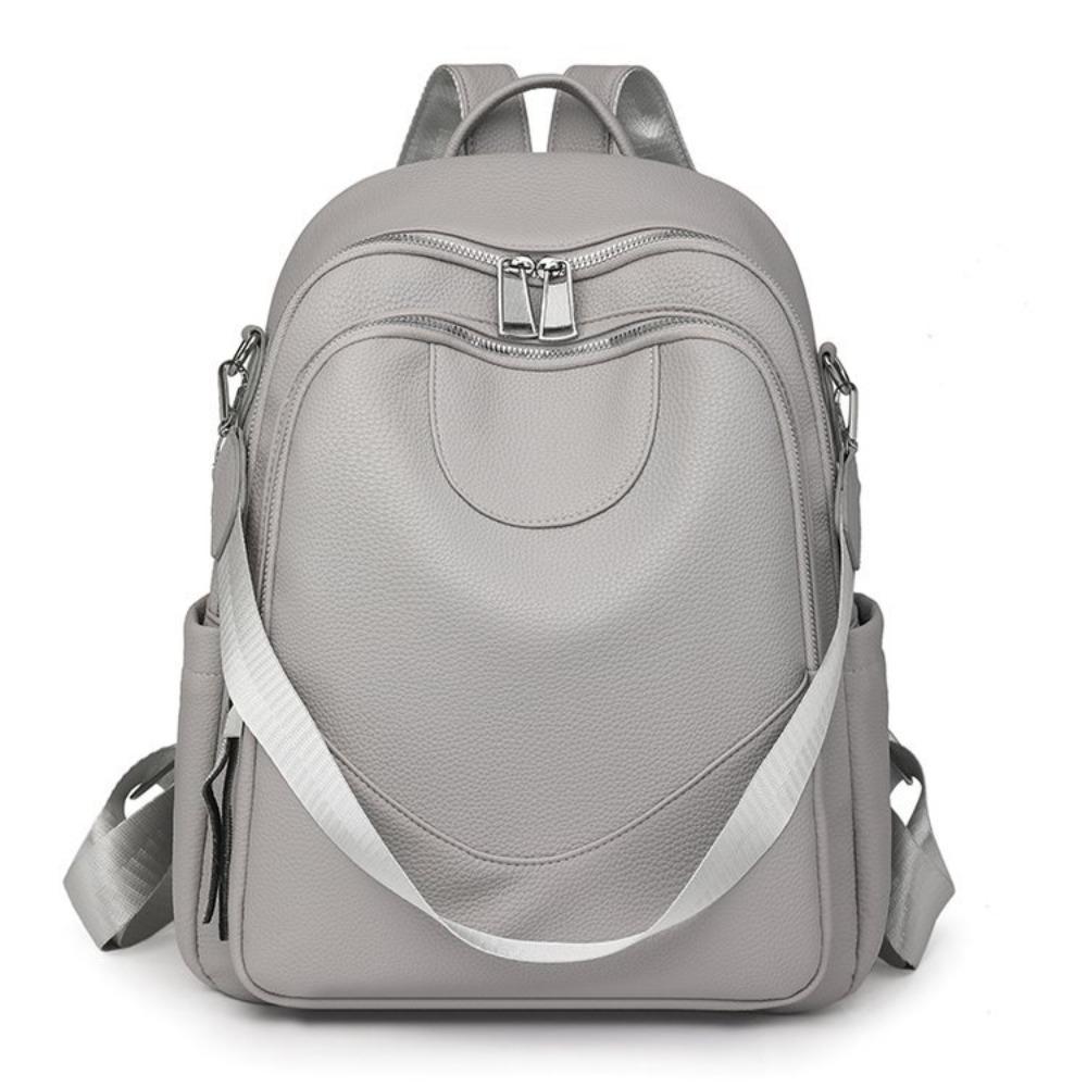 Sac à dos simple couleur unie pour femme grande capacité urbain polyvalent sac de travail texture PU fonctionnel sac à bandoulière décontracté