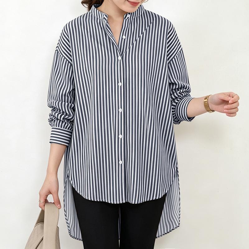 ZANZEA Camicetta Casual da Donna a Maniche Lunghe a Righe, Collo Alto, Vestibilità Larga
