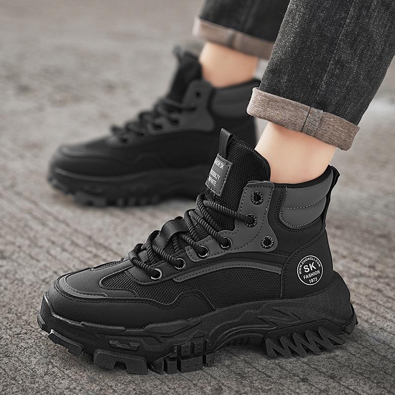 Mens Boots Leather Shoes Platform Boots for Men Outdoor Sneakers Motorcycle Ankle Boots Male Work Boot Casual Hiking Shoes 2025