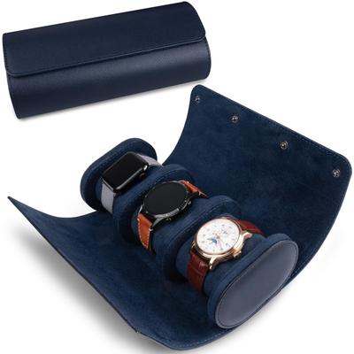 RoYiio Watch Case, PU Leather, 3-Watch Storage Box, Collection Case, Travel Watch Box, Cylindrical Shape, Portable, Luxury, Stylish, Gift for
