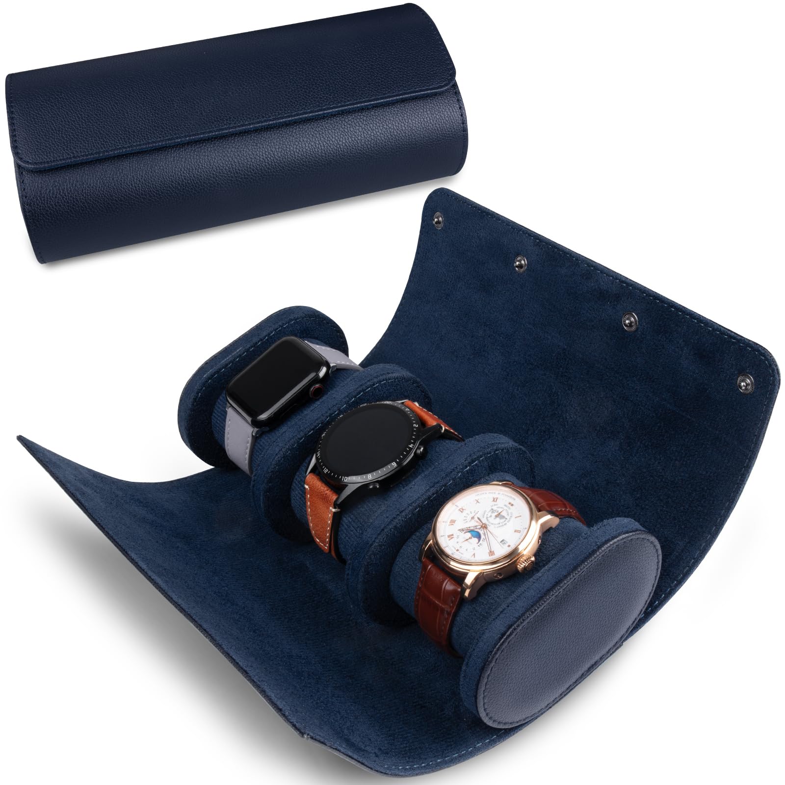 

RoYiio Watch Case, PU Leather, 3-Watch Storage Box, Collection Case, Travel Watch Box, Cylindrical Shape, Portable, Luxury, Stylish, Gift for
