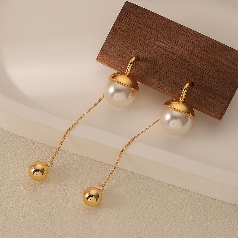 

French New Style Pearl Earrings-2-Way Wear Long Drop Earrings with 925 Sterling Silver Post,Fashion Simple Elegant Personality