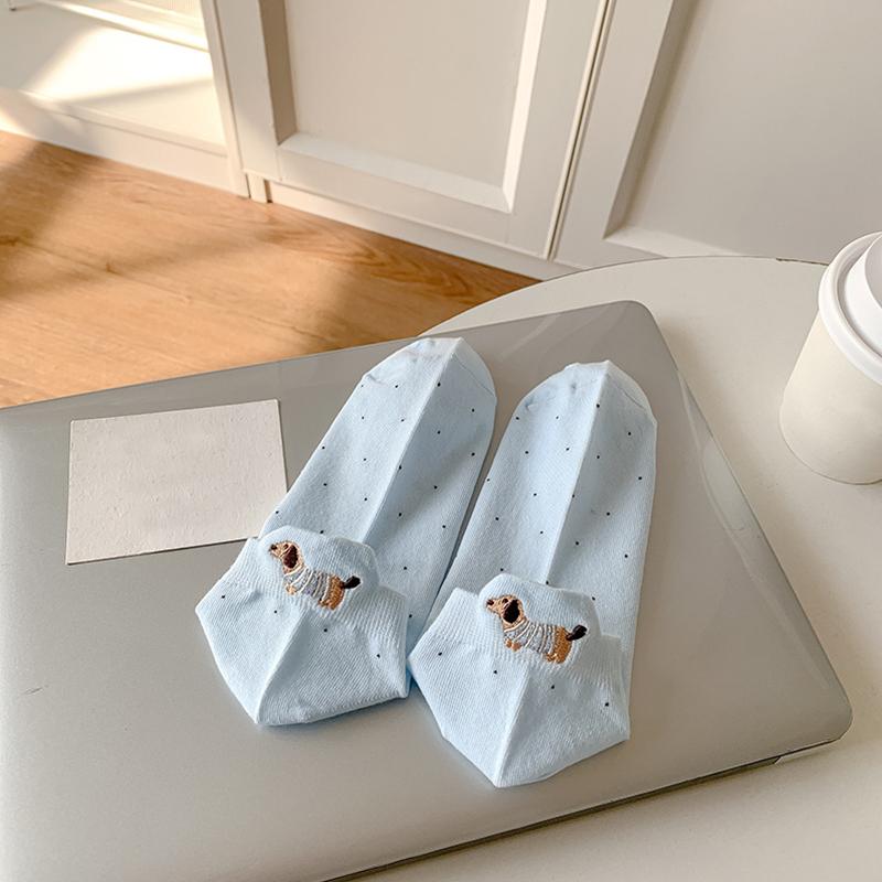 

1/6 Pairs Cartoon Dog Pattern Breathable Clothing Accessories Playful Low-Top Socks Sweet One Size Cute Multi-Color 1pair синий