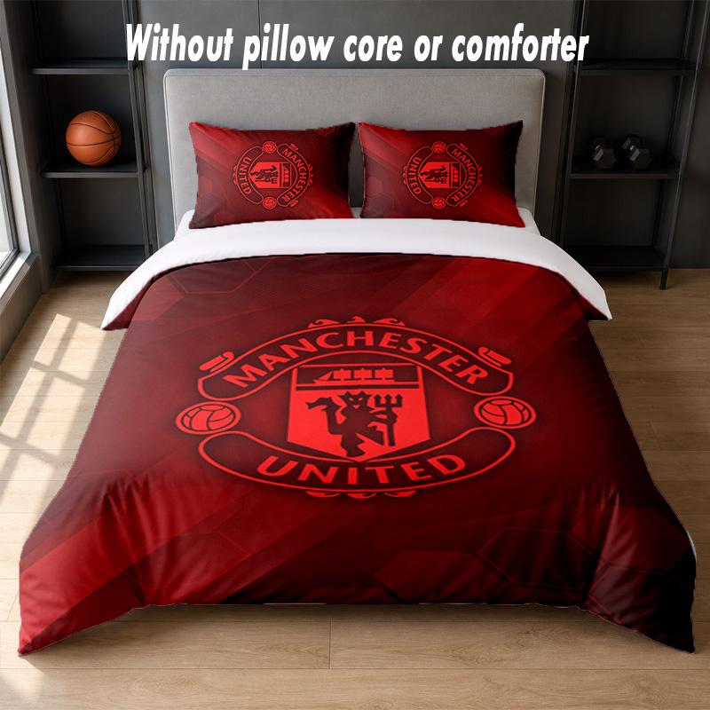 Manchester United Diseño Juego de Cama Ropa de Cama 1 Funda Nórdica + 2 Fundas de Almohada Suave Transpirable Ropa de Cama para el Hogar