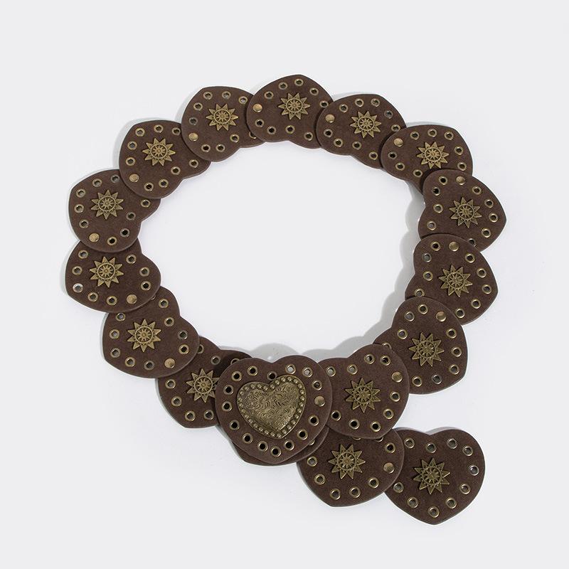 Wasteland Style Retro Love Suede Rivet Accessories Air-eye Punk Handsome Hot Girl Western Style Heavy Industry Wide Belt