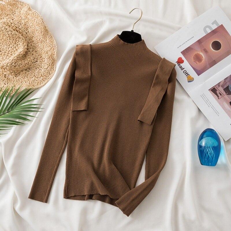 Autumn Winter Long Sleeve Pullovers Slim Fit Bottoming Tops Fashion Solid Color Sweaters Women Knitted Clothes 28805