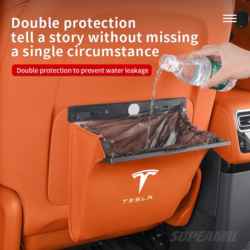 ACR3 Car Garbage Bag Led Light Magnetic Adsorption Seat Back Hanging Storage Bag Trash Can For Tesla Model 3 Model Y Model S Model X