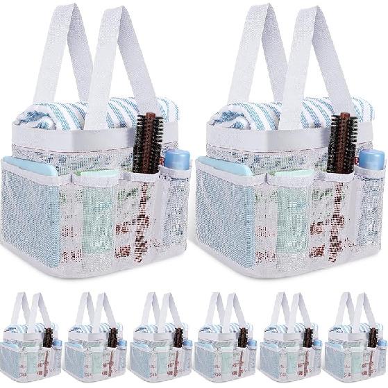 8 Packs Mesh Shower Caddy Portable Large Shower Caddy Dorm with 8 Pockets and Handles Quick Dry Shower Bags Hanging Bath Bag Dorm Room College