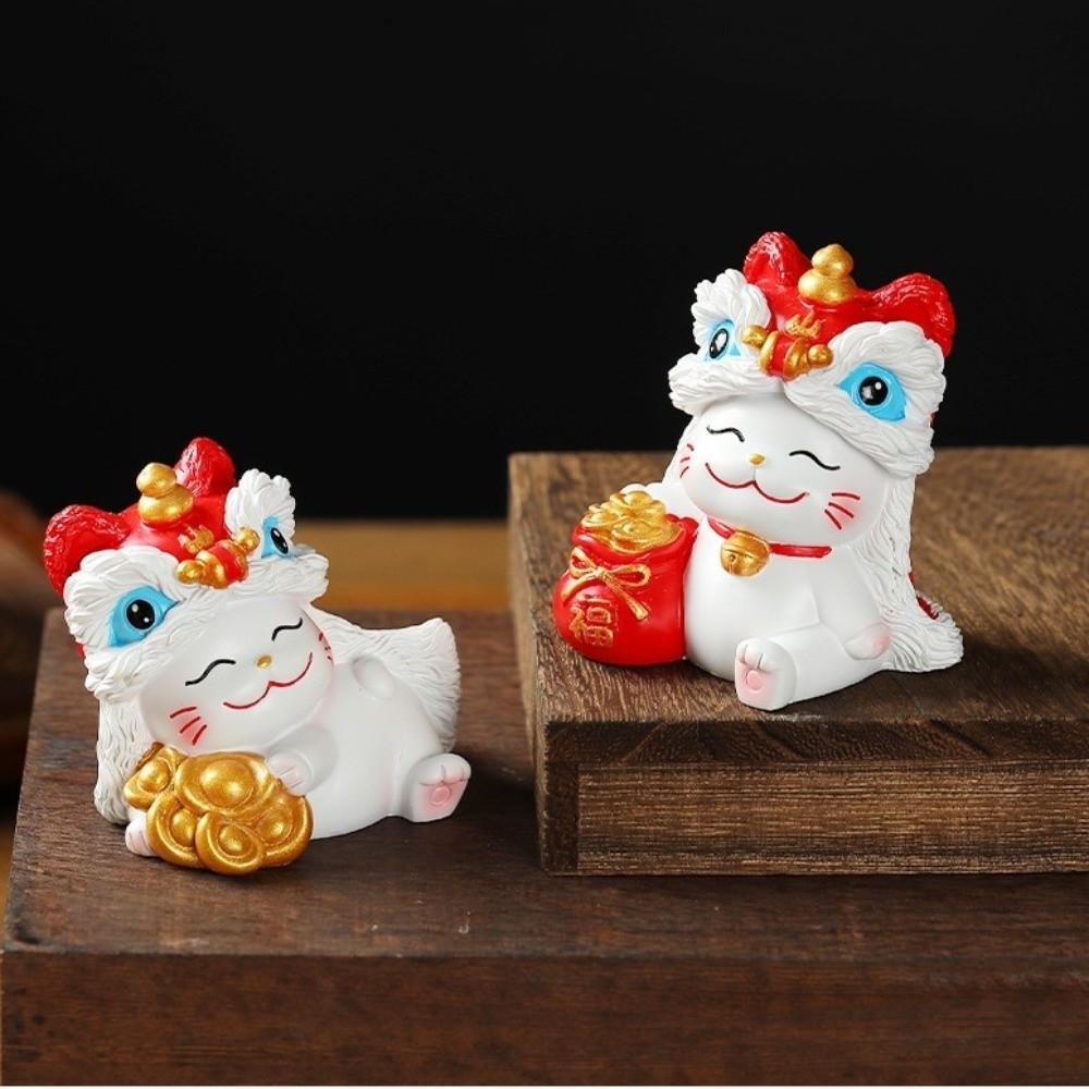 Wealth Lucky Cat Sculpture Kawaii New Year Cat Statue Beckoning Cat Desktop Ornament  TV Cabinet