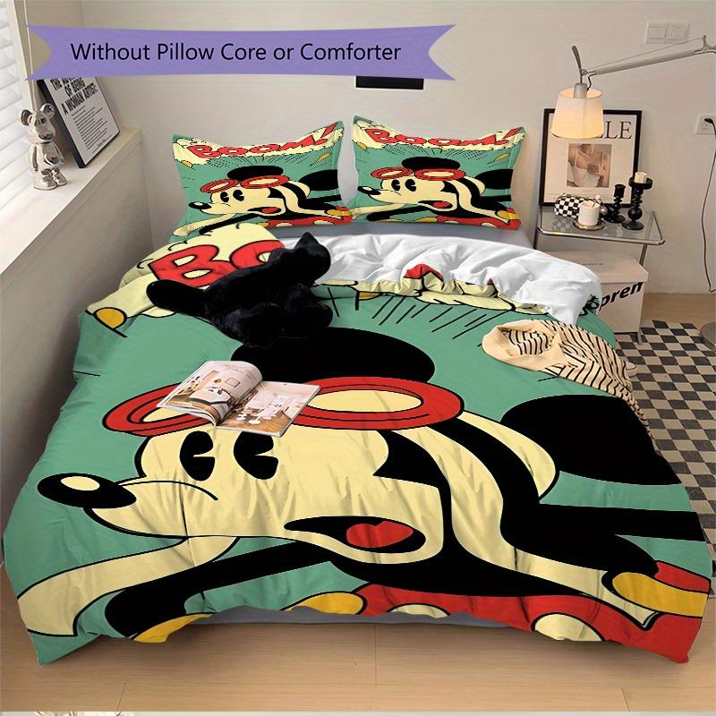 3pcs Mickey Mouse Printed Bedding Set, Breathable And Soft, Machine Washable, Christmas Gift, Suitable for Bedroom Decoration, 101