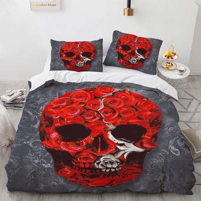 Sugar Skull Comforter Cover Set King Size Teen Boy Girl Bedding Cover Hallowmas Bones Skeleton Roses Print Duvet Cover Set 3D