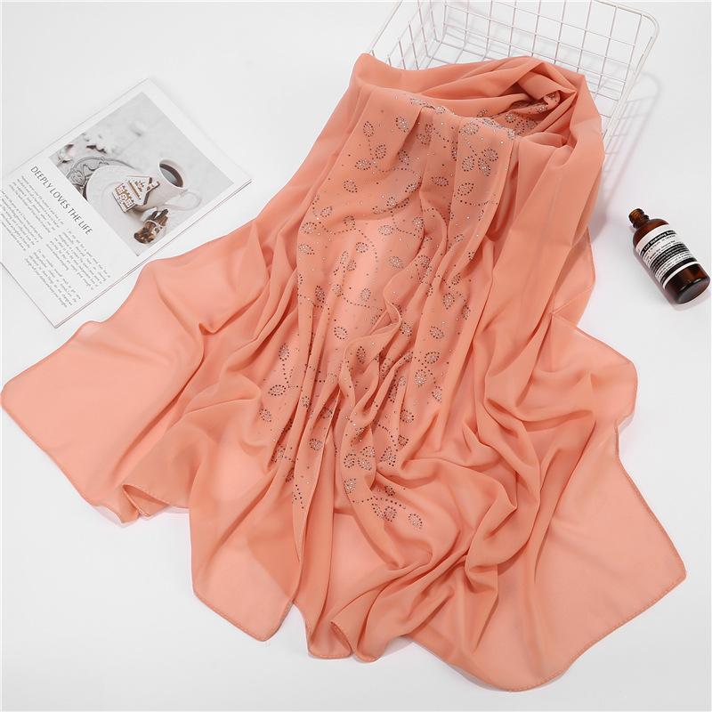 Women Chiffon Scarf Hijabs For Women Leaf Diamond Crystal Scarf Hijab Shawls Wraps Muslim Fashion Hijab Scarf Ramadan Shawl