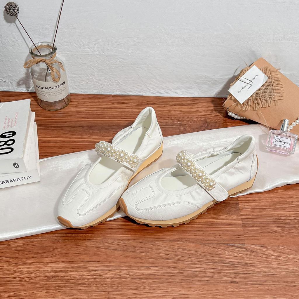 Summer new French Mary Jane shoes women's retro pearl word with soft sole single shoes women's temperament wear high sense